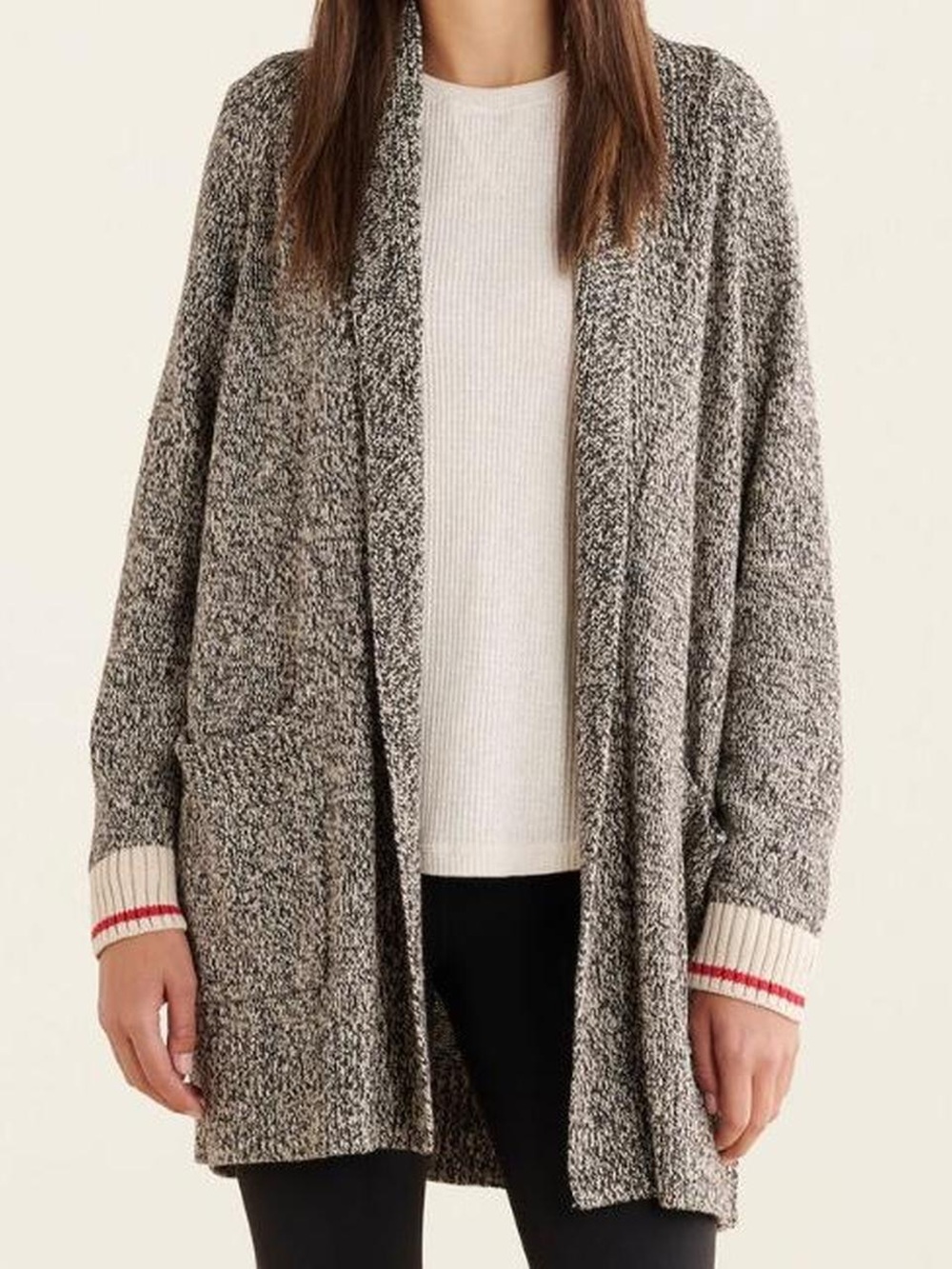 Roots Cabin Marled Gray Open-Front Cardigan